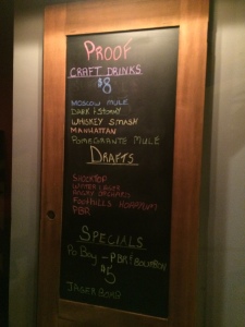 Proof at Five Points - drink menu