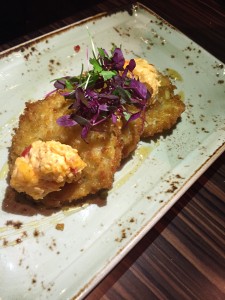 Fried Green Tomatoes Topped with Pimento Cheese