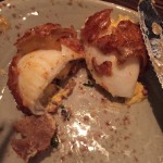 Inside of fried deviled eggs