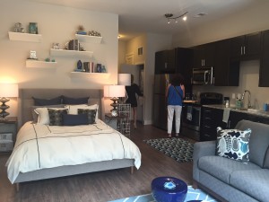 Studio unit with furniture staging at The Lincoln Apartments