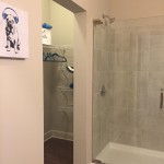 Nicely appointed bathroom in studio layout at The Lincoln Apartments