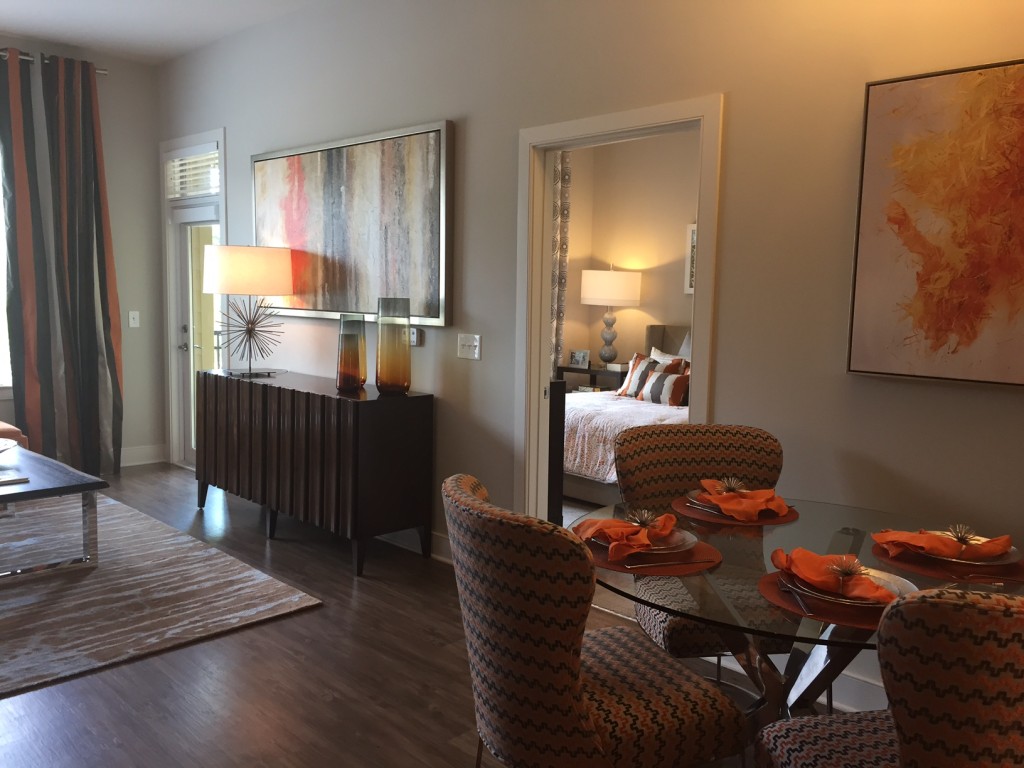 Staged one-bedroom unit at The Lincoln Apartments