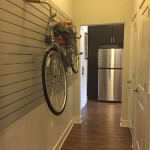 In-unit bike storage walk at The Lincoln Apartments