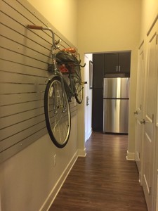 In-unit bike storage walk at The Lincoln Apartments