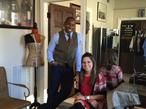 Brian Burnett, founder of Glenwood Tailors of Downtown Raleigh, with Holland Miller