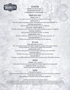 Hadley's Cafe menu